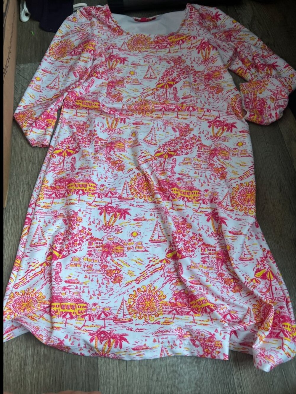 Kaeli Smith dress pink and white coastal toile print size small